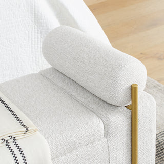 Sunvega Elegant Upholstered Linen Storage Bench with Cylindrical Arms and Iron Legs