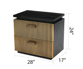 Sunvega Modern Mango Wood Nightstand with Brass Metal and Two Spacious Drawers