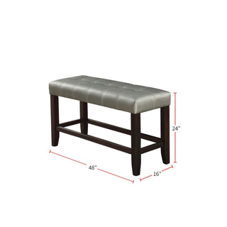 Sunvega Silver Faux Leather Upholstered Tufted Seat Counter Height Bench
