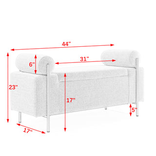 Sunvega Elegant Upholstered Linen Storage Bench with Cylindrical Arms and Iron Legs