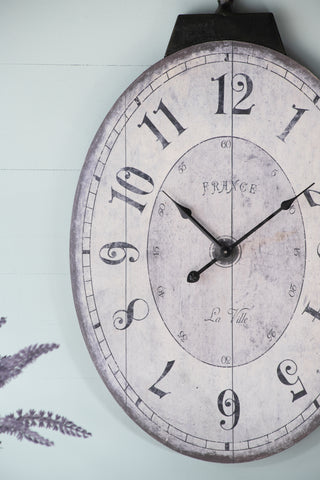 Sunvega Antique White Oversized Oval Wall Clock for Kitchen Living Room