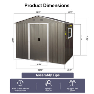 Sunvega 8ft x 6ft Outdoor Metal Storage Shed with Galvanized Steel Panels