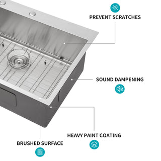Sunvega 16 Gauge Stainless Steel Topmount Kitchen Sink Basin with Sound Proof Coating