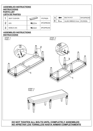 Sunvega Modern Glam Upholstered Bench with Sparkling Embellishments and Silver Gray Finish