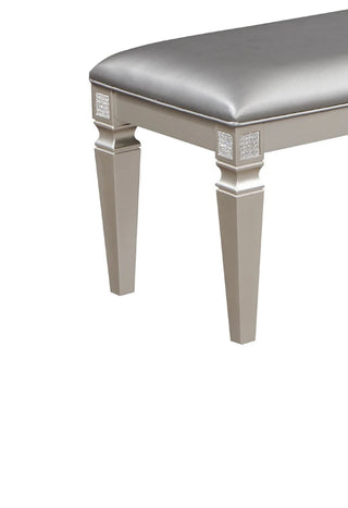 Sunvega Modern Glam Upholstered Bench with Sparkling Embellishments and Silver Gray Finish
