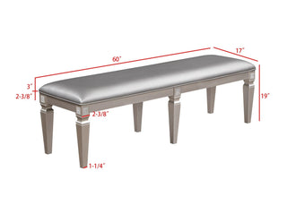 Sunvega Modern Glam Upholstered Bench with Sparkling Embellishments and Silver Gray Finish