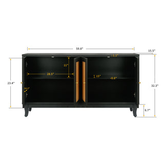 Sunvega Handcrafted Premium Grain Rattan Sideboard Storage Cabinet with 4 Doors