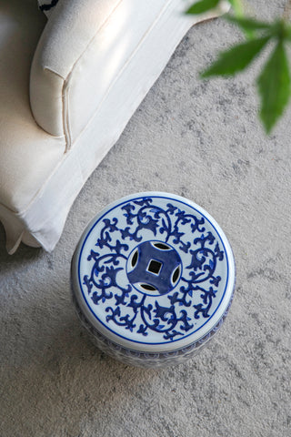 Sunvega Blue Capiz Inlay Tapered Hexagon Accent Stool for Bedrooms