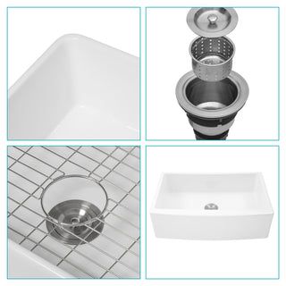 Sunvega 33 Inch White Porcelain Ceramic Farmhouse Kitchen Sink Workstation with Reversible Apron