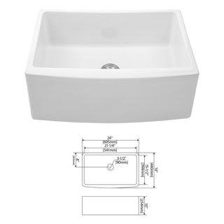 Sunvega 33 Inch White Porcelain Ceramic Farmhouse Kitchen Sink Workstation with Reversible Apron