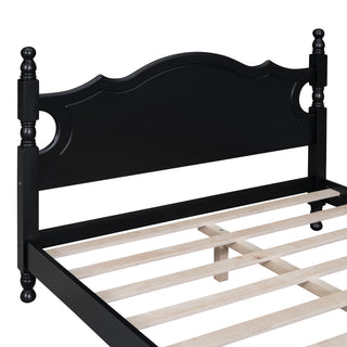 Sunvega Retro Full Size Wood Platform Bed Frame with Slat Support Black