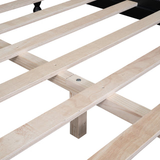 Sunvega Retro Full Size Wood Platform Bed Frame with Slat Support Black