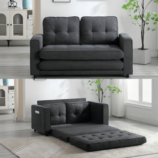 Sunvega Velvet Linen Convertible Sofa Bed with Storage for Small Spaces