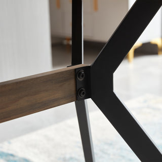 Sunvega Modern Minimalist Dining Table with MDF Wooden Top and Black Metal Legs