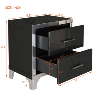 Sunvega High Gloss Mirrored Nightstand with Metal Handle and 2 Drawers for Bedroom
