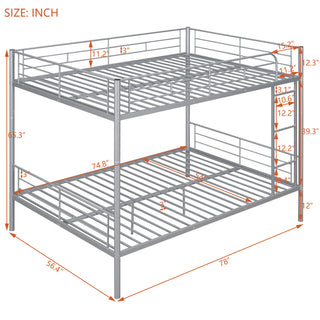 Sunvega Full Over Full Metal Bunk Bed with Chrome Finish and Guardrails