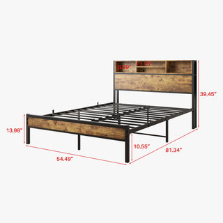 Sunvega Twin Size Bed Frame with Storage Headboard, Charging Station, and Bookcase