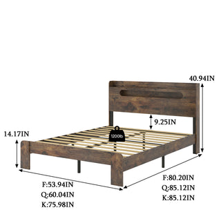 Sunvega Queen Wood Platform Bed Frame with Storage Headboard and 2 USB Ports