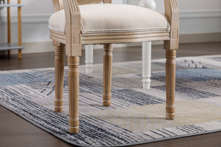 Sunvega French Style Solid Wood Frame Linen Fabric Oval Back Dining Chairs Set of 2