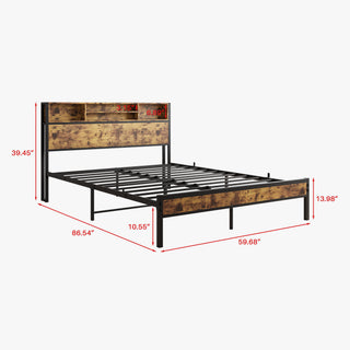 Sunvega Twin Size Bed Frame with Storage Headboard, Charging Station, and Bookcase