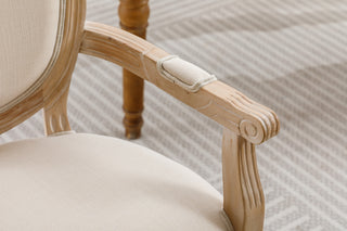 Sunvega French Style Solid Wood Frame Linen Fabric Oval Back Dining Chairs Set of 2