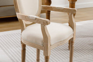 Sunvega French Style Solid Wood Frame Linen Fabric Oval Back Dining Chairs Set of 2