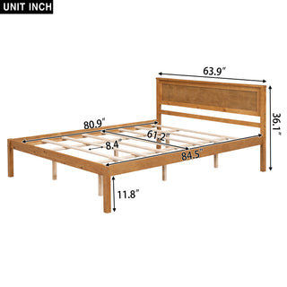 Sunvega Sturdy Wood Platform Bed Frame with Headboard for Queen Size Oak Finish