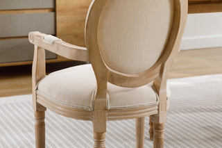 Sunvega French Style Solid Wood Frame Linen Fabric Oval Back Dining Chairs Set of 2