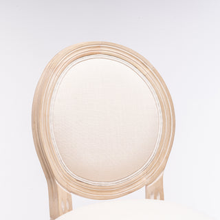 Sunvega French Style Solid Wood Frame Linen Fabric Oval Back Dining Chairs Set of 2