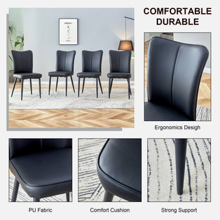 Sunvega Modern Black PU Chairs with Ergonomic Backrest and Metal Legs for Living Room