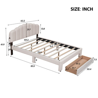 Sunvega Queen Size Upholstered Platform Bed with Storage Drawer and LED Lights