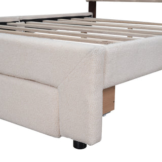 Sunvega Queen Size Upholstered Platform Bed with Storage Drawer and LED Lights