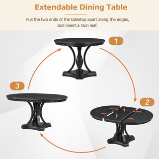 Sunvega Retro 5-Piece Extendable Round Dining Table and 4 Chairs for Kitchen