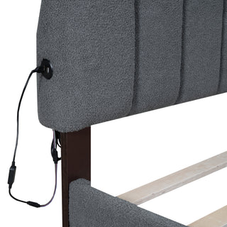 Sunvega Queen Size Upholstered Platform Bed with Storage Drawer and LED Lights