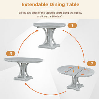Sunvega Retro Dining Set Extendable 42 to 58 Inch Oval Table with Four Chairs