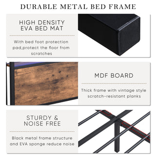 Sunvega Queen Size RGB LED Bed Frame with Storage Headboard and Charging Station