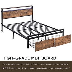 Sunvega Queen Size RGB LED Bed Frame with Storage Headboard and Charging Station
