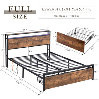 Sunvega Queen Size RGB LED Bed Frame with Storage Headboard and Charging Station