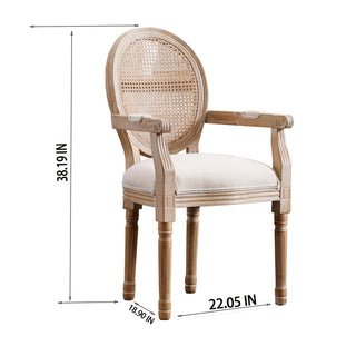 Sunvega French Style Solid Wood Frame Linen Fabric Oval Back Dining Chairs Set of 2