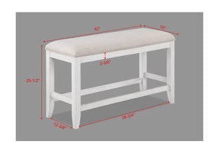 Sunvega Transitional White Finish Upholstered Counter-Height Dining Bench with Linen Look Fabric