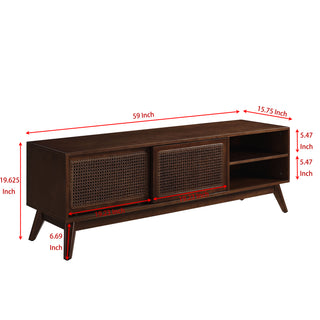 Sunvega Mid Century Modern Rattan Sideboard Cabinet with Adjustable Shelves and Solid Wood Feet