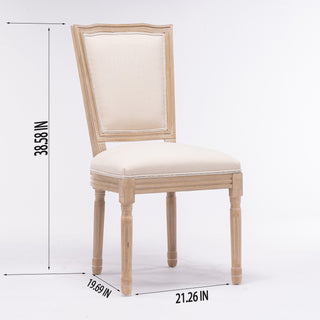 Sunvega French Style Solid Wood Frame Linen Fabric Oval Back Dining Chairs Set of 2