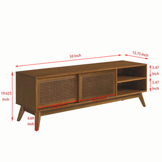 Sunvega Mid Century Modern Rattan Sideboard Cabinet with Adjustable Shelves and Solid Wood Feet