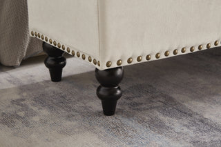 Sunvega Beige Fabric Upholstered Storage Ottoman Bench with Button Tufted Top