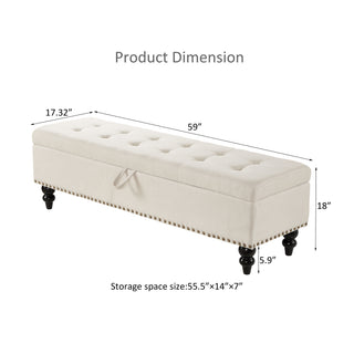 Sunvega Beige Fabric Upholstered Storage Ottoman Bench with Button Tufted Top