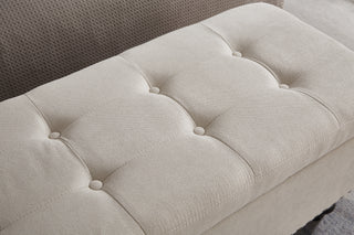 Sunvega Beige Fabric Upholstered Storage Ottoman Bench with Button Tufted Top