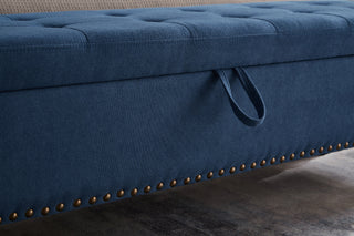 Sunvega Beige Fabric Upholstered Storage Ottoman Bench with Button Tufted Top