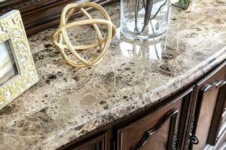 Sunvega Traditional Brown Cherry Nightstand with Genuine Marble Top and Antique Bronze Ring Pulls