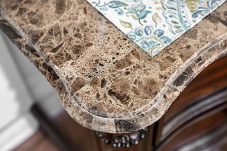 Sunvega Traditional Brown Cherry Nightstand with Genuine Marble Top and Antique Bronze Ring Pulls