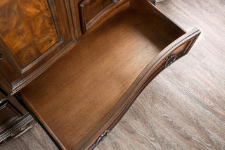 Sunvega Traditional Brown Cherry Nightstand with Genuine Marble Top and Antique Bronze Ring Pulls